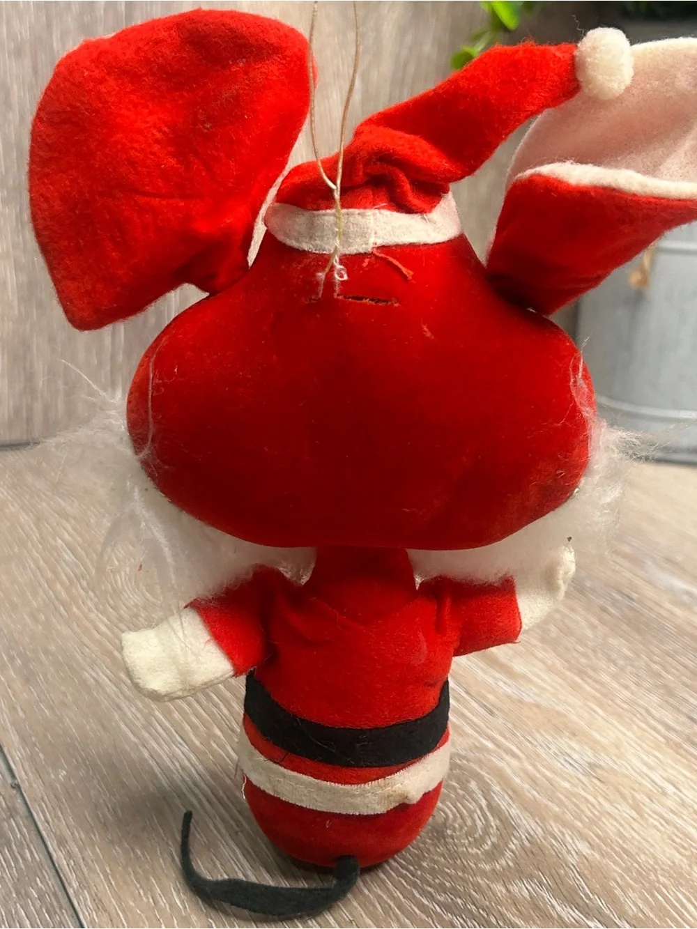 Vintage Red Felt Christmas Mouse Ornament Plush Santa Suit Retro 8”